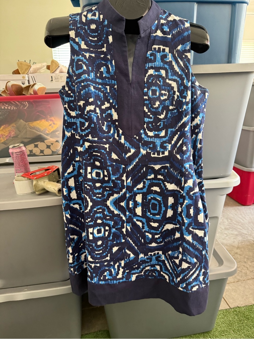 Jessica Howard Navy Blue and White Patterned Sleeveless Mini Dress